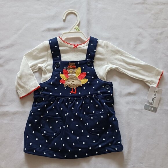 Carter's Thanksgiving Turkey Dress Jumper Long Sleeve Shirt Size 3 months New - Picture 1 of 3